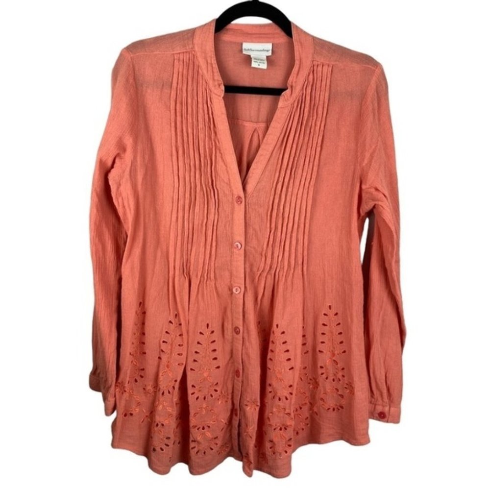 SOFT Surrounding Glam Gauze Button Down Eyelet Roll Tab Sleeve